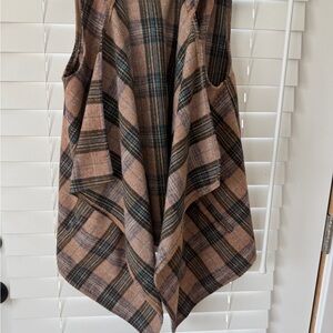 Hem & Thread Plaid Open Front Vest in Brown and Black